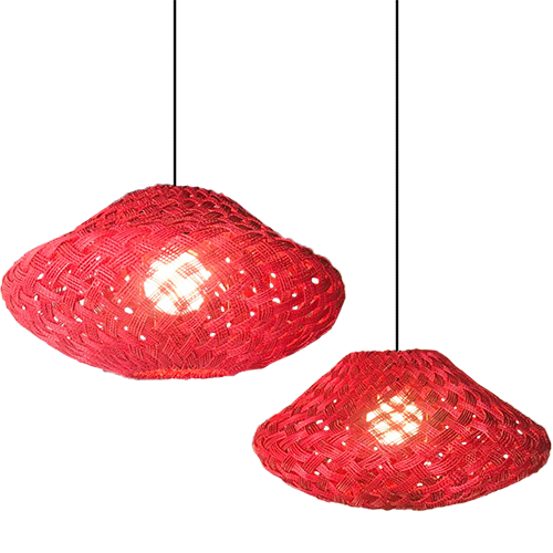 Wired Abaca Woven Lamp Red